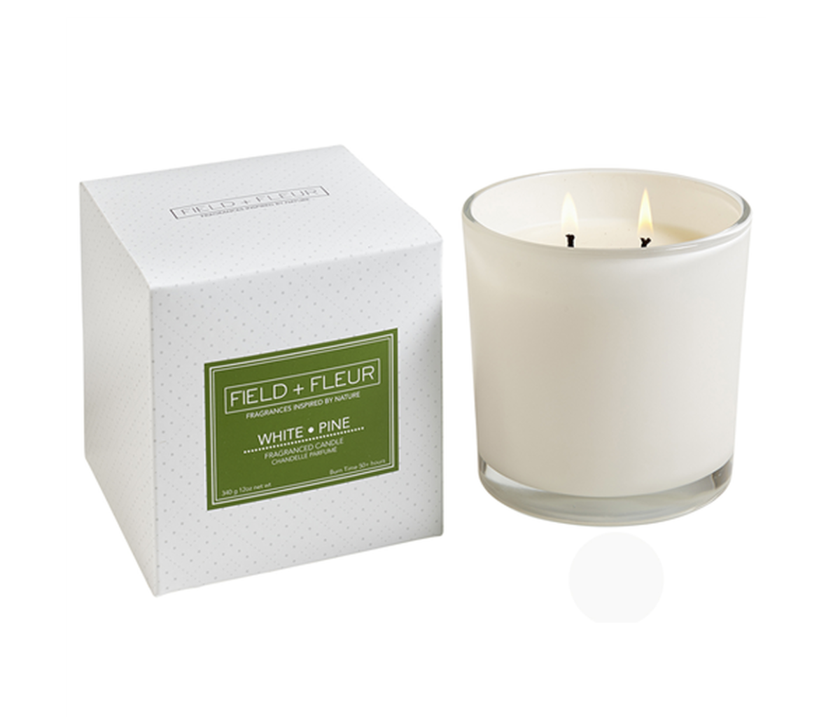 HILLHOUSE NATURALS FIELD & FLEUR WHITE PINE 2-WICK GLASS CANDLE HOLIDAY